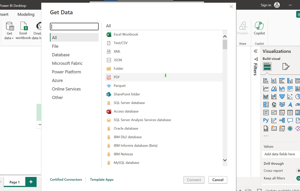 Power Bi data Connector list